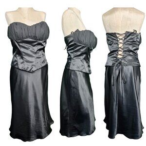 Frederick's of Hollywood Black Satin Laced Corset Bustier Sheath Dress Size 16